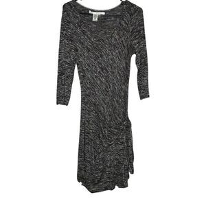 Max Studio Sweater Dress Black Knotted Faux Wrap Thin 3/4 Sleeve Size Small